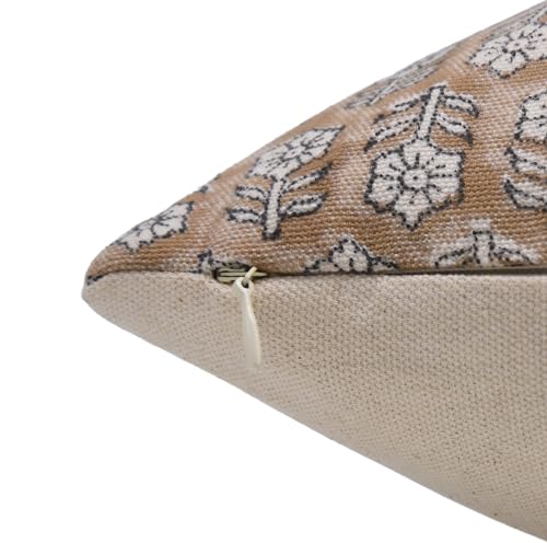 Camel Brown Handmade Block Print 16x16 Inch Cotton Throw Pillow Cover - Fall Decor for Sofa & Bed