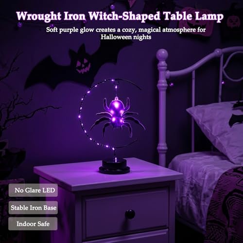 Halloween Night Light - Black Spider LED Table Lamp with Battery Operated Iron Decor