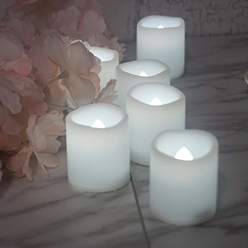 Battery Operated Flameless Votive Candles - White Flickering LED Tealights, 6 Pack with Batteries - Small Halloween, Wedding & Christmas Decor - Variation: White 6 PCS M