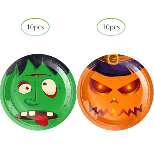 Halloween Party Plates Set - Disposable Pumpkin Monster Vampire Bat Tableware