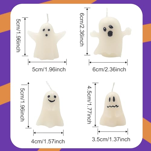 Halloween Ghost Candles Set - 4 Cute Votive Candles for Fall & Halloween Decor - Style 4