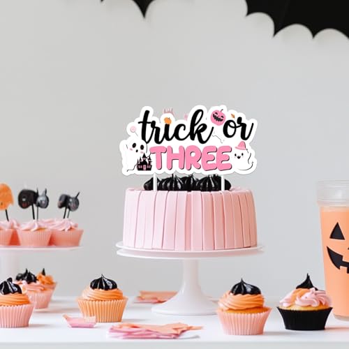 Halloween Themed Cake Topper Pink Trick or Three 3rd Birthday Decorations