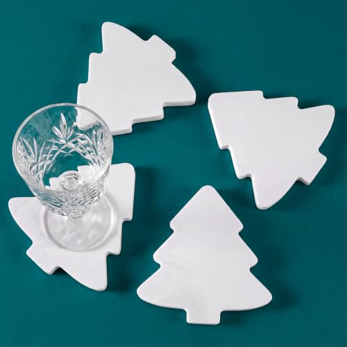4pcs White Marble Christmas Tree Coasters - Holiday Drink Protectors with Silicone Feet - 4.7x3.9 Inches - Variation: White 2