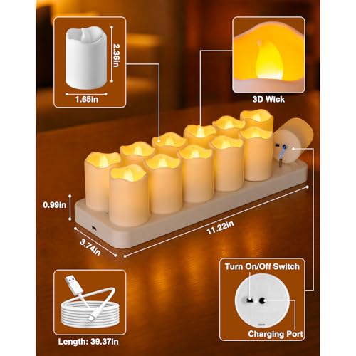Rechargeable Flameless Votive Candles with Remote & Timer - 12 Pack