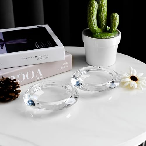 Crystal Candle Holders for Pillar Candles - Clear Glass, Pack of 2, 4.3x1 Inches - Handmade Christmas Home Decor - Variation 2