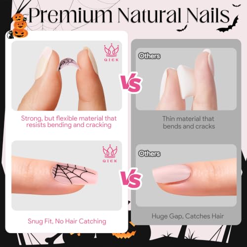 Halloween Glow in the Dark Spider Press-On Nails - Medium Coffin Style, 32 Pieces - Variation 1