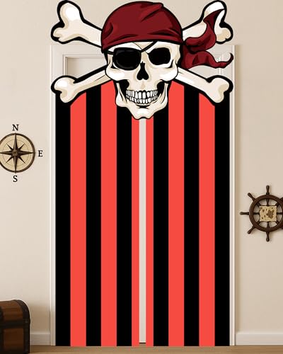 Halloween Pirate Party Banner & Door Curtain Set with Hooks - Photo Backdrop Decorations