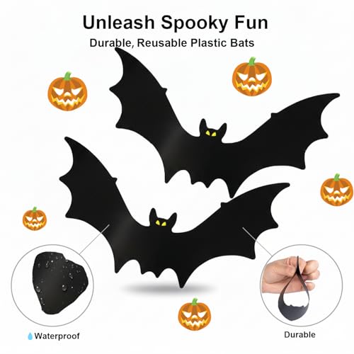 Halloween Hanging Bat Decorations Set - 18pcs, Glow Eyes, Waterproof Indoor & Outdoor Spooky Décor