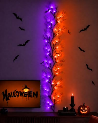 8 Modes 6 Ft Halloween Vine Lights with Purple & Orange LEDs, Timer, Battery Operated