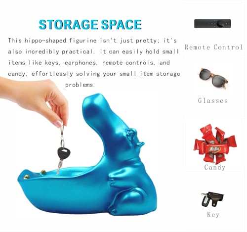 Hippo Key Holder Statue - Blue Candy Dish & Decorative Figurine - Variation: Blue A