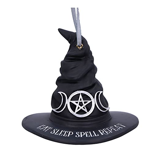 Halloween & Christmas Witch Hat Ornament - Gothic Decor, Hand-Painted Resin, 9cm