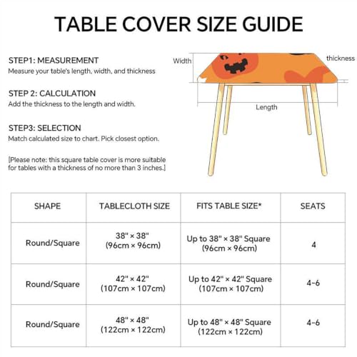 Halloween Black Bat Square Fitted Tablecloth 42x42 Inch - Elastic, Wrinkle-Free, Easy Care