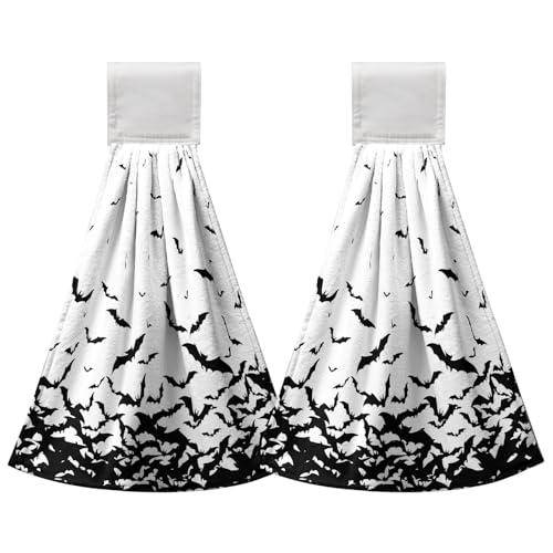 Halloween Hanging Kitchen Towels with Spooky Bats - Hand Tie Towel for Halloween Decor