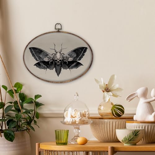 Halloween Gothic Moth Skull Wall Art with Butterfly Variation - Dark Academia Canvas Decor, 8.5x11 Inch