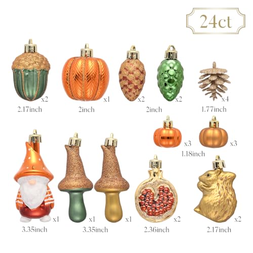 Fall Tree Ornaments Set - Shatterproof Halloween & Autumn Decorations, Orange Green, 24 Pieces