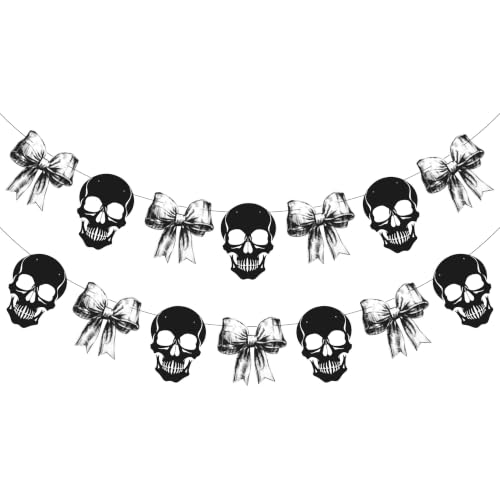 Gothic Skull and Bow Party Banner Set - Spooky Halloween & Birthday Decorations
