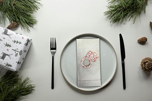 Silver Red Beaded Napkin Ring Set of 12 Mesh Beaded Elegant Table Decor