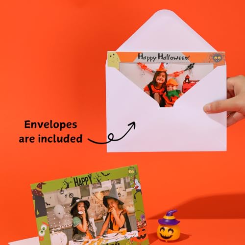 Halloween Photo Frame Cards with Envelopes 4x6 - 6 Designs, 96 Pack