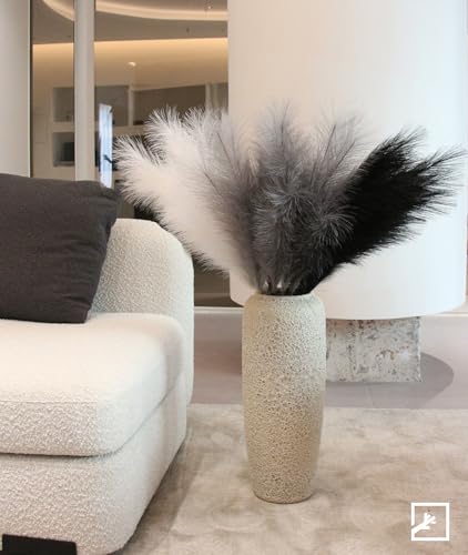 Artificial Pampas Grass Decor Set - Black White Grey 38 Inches, 6 Pieces, Boho Home & Event Decor