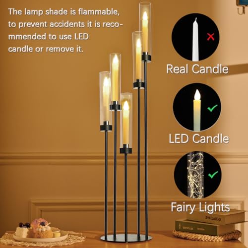 Tall Matte Black Candle Holder with Acrylic Shades - 39.8" 5 Arm Candelabra - Variation of THIS listing: Black / 1pcs
