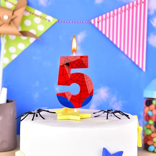 Spider Number 5 Crystal Web Birthday Candles - Creepy-Crawly Cake Toppers with Web Design - Spider Variation