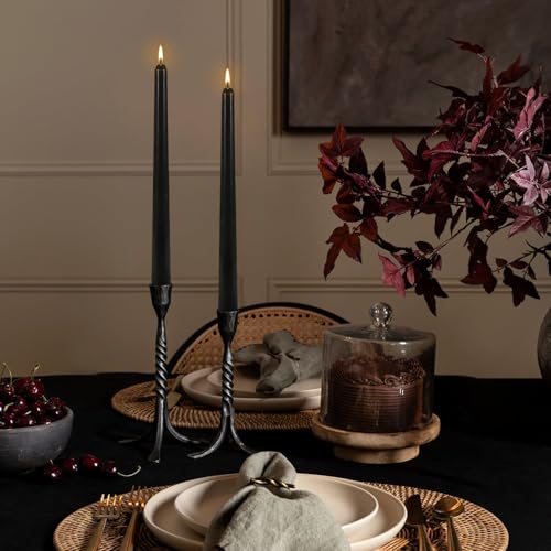 Black Taper Candles - Unscented, Dripless, 8-Hour Burn Time, 12 Pack