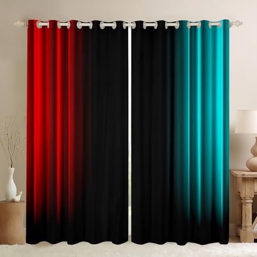 Feelyou Ombre Geometric Window Curtains for Kids Teens Women - Red Teal, 42W x 63L, Pack of 2