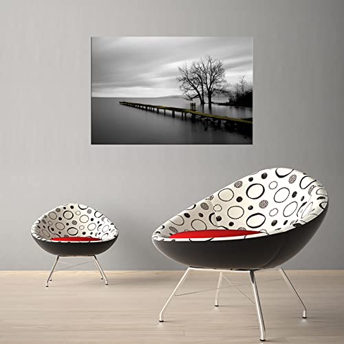 Lake Trees Canvas Wall Art - 36x24 Inch Modern Minimalist Landscape Painting for Living Room Bedroom Office Decor Variation of Lake Trees