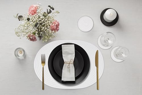 White Boho Placemat Set of 6 with Coasters - Natural Woven Cotton Farmhouse Table Mats for Dining, Fall & Holiday Decor