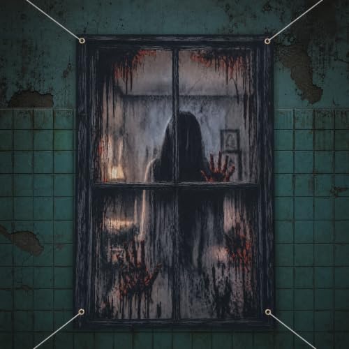 Halloween Window Decorations 2-Piece Scary Door Cover Curtains - Spooky Door Panel Set