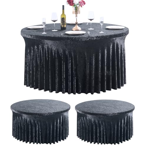2 Pack Black Velvet Round Tablecloths for 60-Inch Tables - Wedding & Banquet