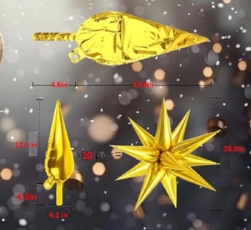 Gold Star Balloons Set - 50 Foil Point Star Explosion Balloons for Parties