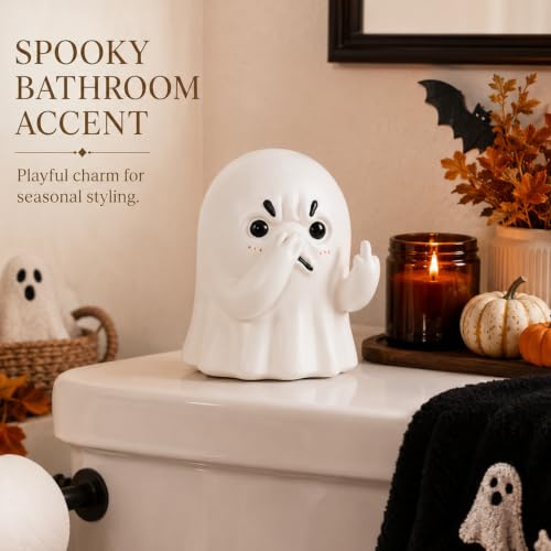 Holding Nose Ghost Figurine - Beige Quirky Halloween Decor for Shelf & Bathroom