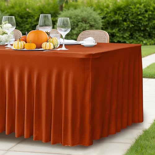 Rust 2 Pack Spandex Table Skirts for 8ft Rectangle Tables - Autumn Event