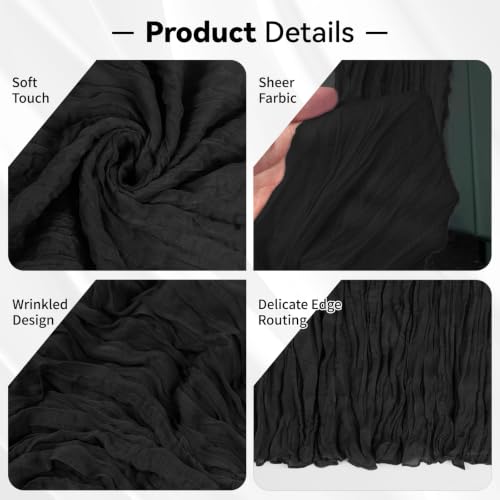 Black Cheesecloth Table Runner 17x108 Inches - 6 Pack Boho Wedding Party Decor
