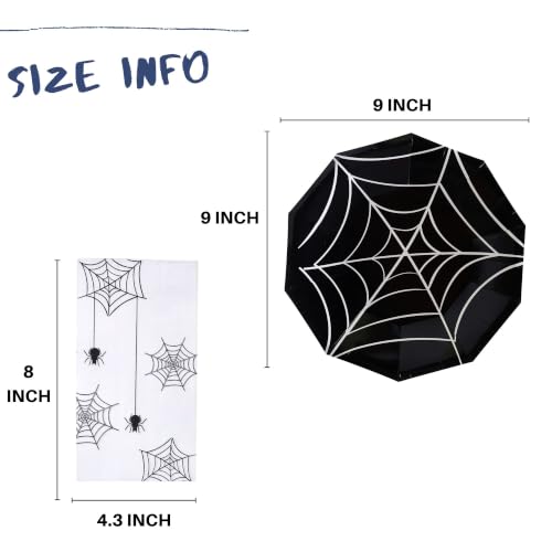 Halloween Party Plates and Napkins Set for 24 Guests - Spider Web Disposable Dinnerware