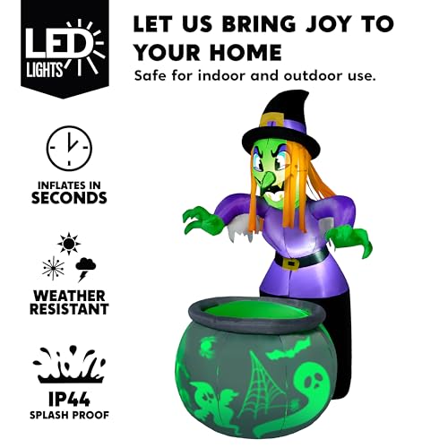 6 Ft Halloween Inflatable Witch and Cauldron Yard Decor with Rotating Ghost Light