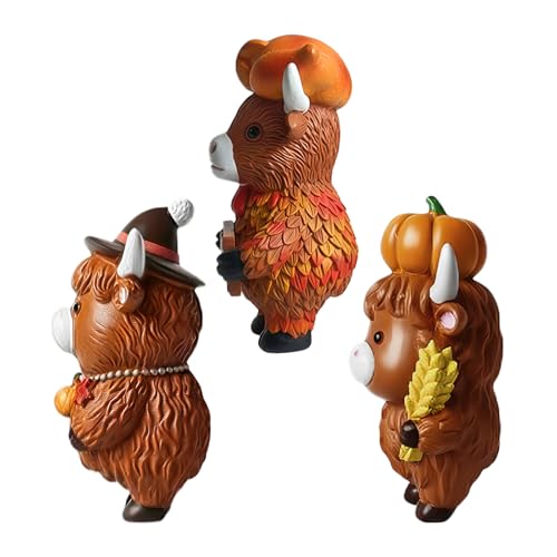 Thanksgiving Highland Cow Figurines - 3 Piece Resin Farmhouse Decor Set