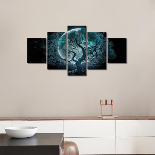 5 Panels Modern Tree of Life Wall Art - Moonlit Forest Canvas Prints, 60 x 32 Inches - Variation of THIS Listing