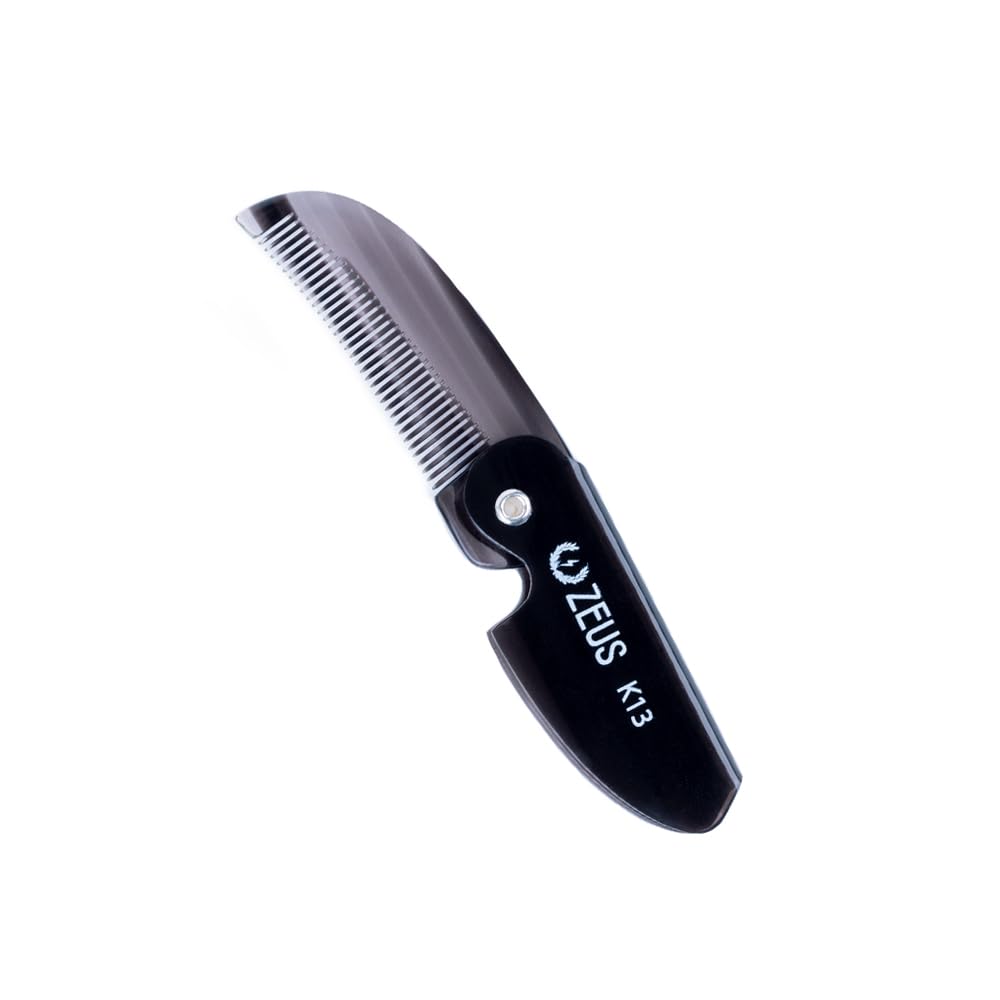 ZEUS Folding Mustache Comb for Men, Handmade Saw-Cut Pocket Comb for Men’s Beard & Moustache Grooming, Compact & Travel Friendly (Black) K13