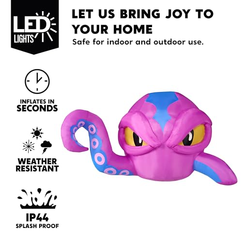 Inflatable Halloween Octopus Decoration with LED Lights - 6.2 x 4.4 ft, Outdoor Yard & Window Decor