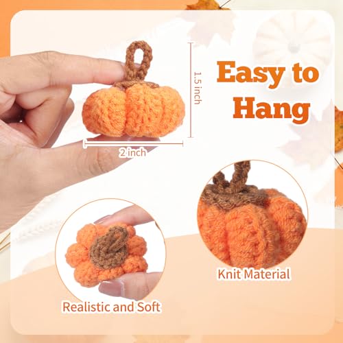 12 Pcs Fall Knit Pumpkins - Orange Thanksgiving Decor, 2 Inch Set