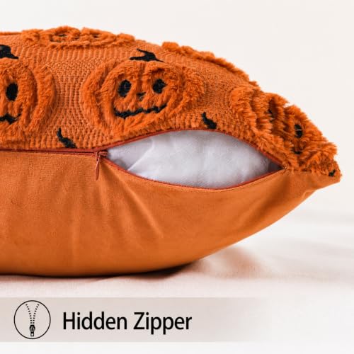 Halloween Pillow Covers 16x16 Set of 2 - Rust Red Pumpkin Tufted Decor