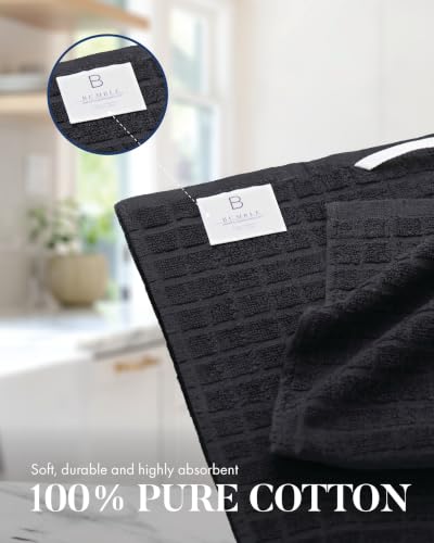 Kitchen Towel Set - 6 Pack 100% Cotton Black Dish Towels, 16x28 Inches - Soft & Absorbent