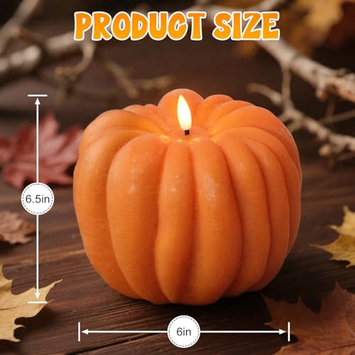 Orange Flameless Pumpkin Candle with Timer - LED Fall Decor for Mantel & Table Setting