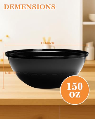 Black Plastic Serving Bowls 150oz, 4 Pack - Matte Finish, Durable & Large Capacity