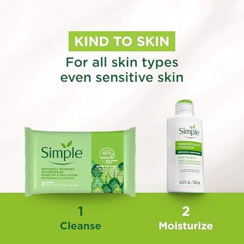 Simple Kind to Skin Facial Wipes 50 Count Pack - Gentle Cleansing for Sensitive Skin