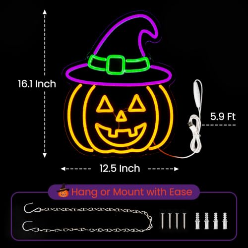 Halloween Neon Sign - Pumpkin LED Witch Hat Jack-o'-Lantern Light Decor - Variation of THIS listing