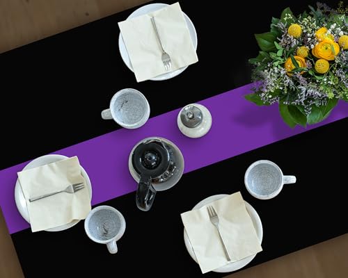 Disposable Plastic Table Cloth - 54 x 108 Inches, Black & Purple, Pack of 6
