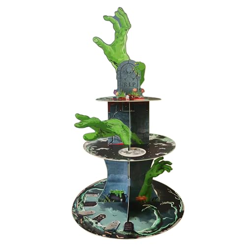 Halloween Zombie Hand Cupcake Stand 3-Tier Cardboard Cake Display Party Decoration